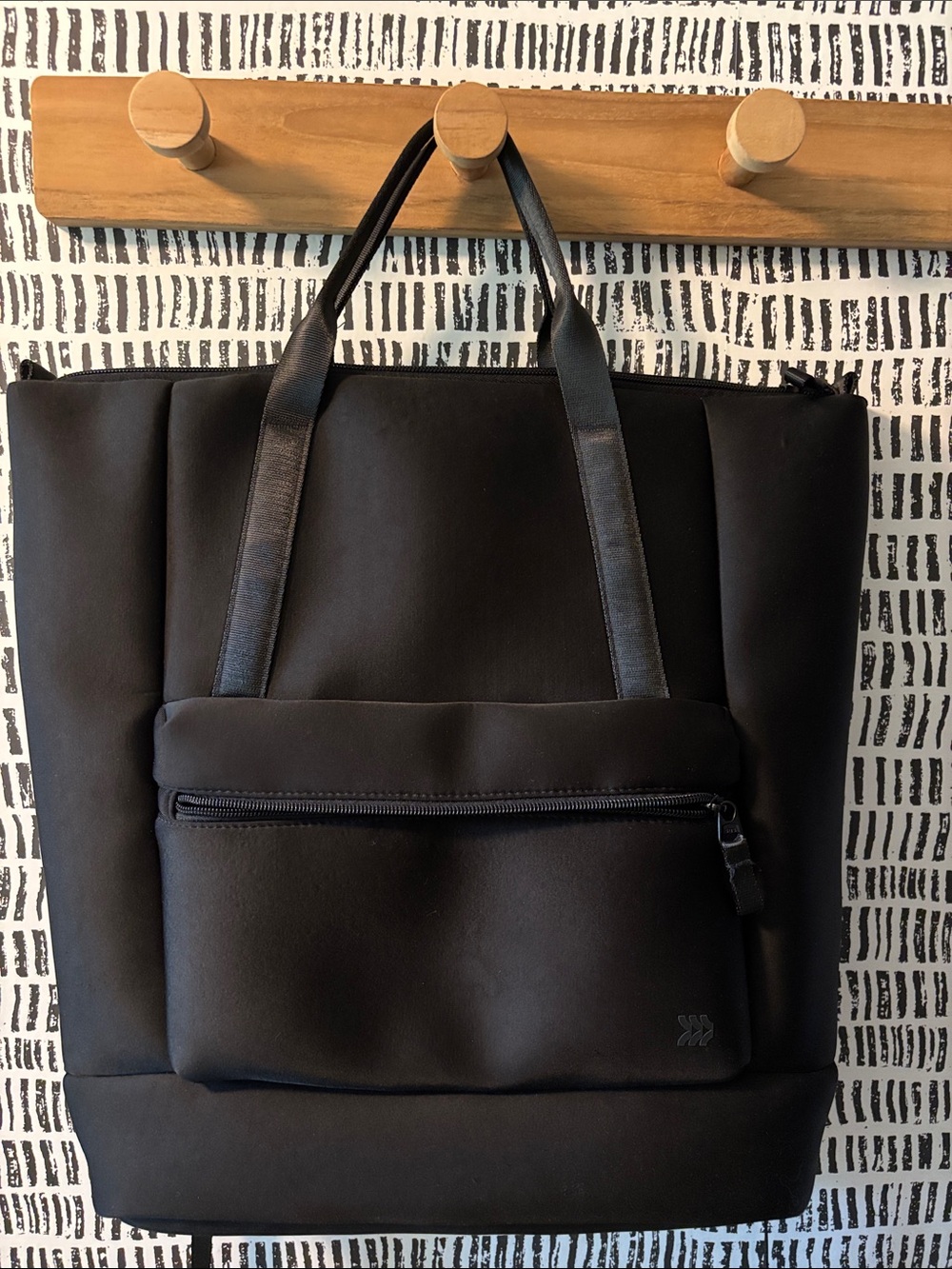 Unisex Black Laptop Tote Bag with Front Zip Pocket
